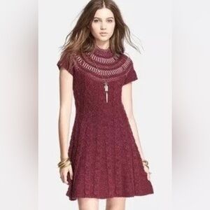 Free People Nordic Nights Wool/Alpaca Cable Knit Fit-N-Flare Sweater Dress S